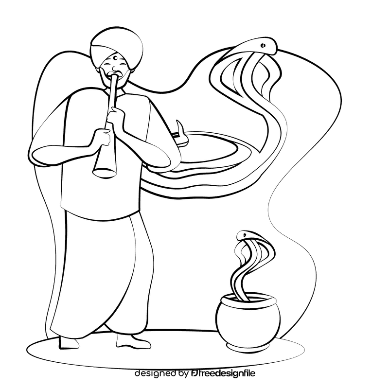 Snake charmer black and white clipart