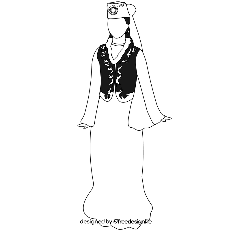 Uzbekistan traditional dress black and white clipart