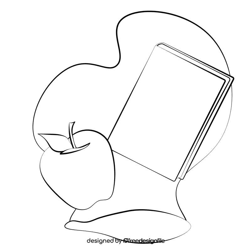 Book and apple black and white clipart