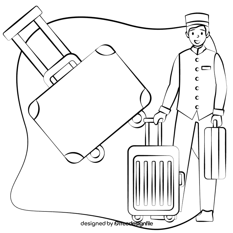 Bellhop black and white clipart