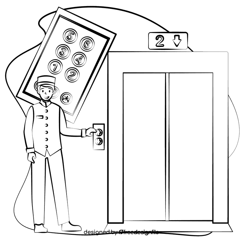 Elevator operator black and white clipart