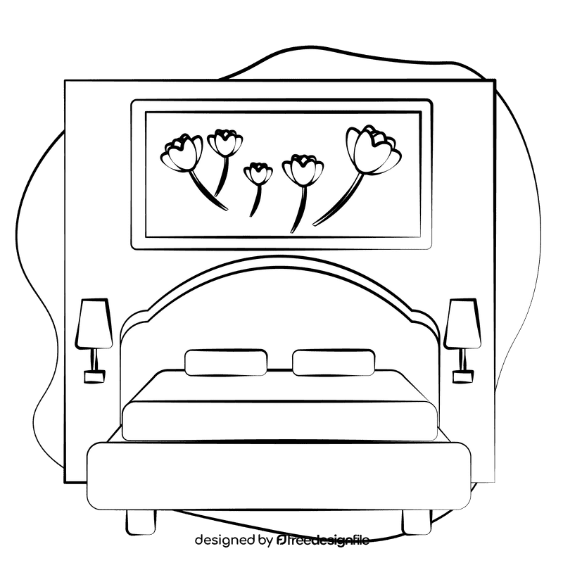 Hotel bed black and white clipart