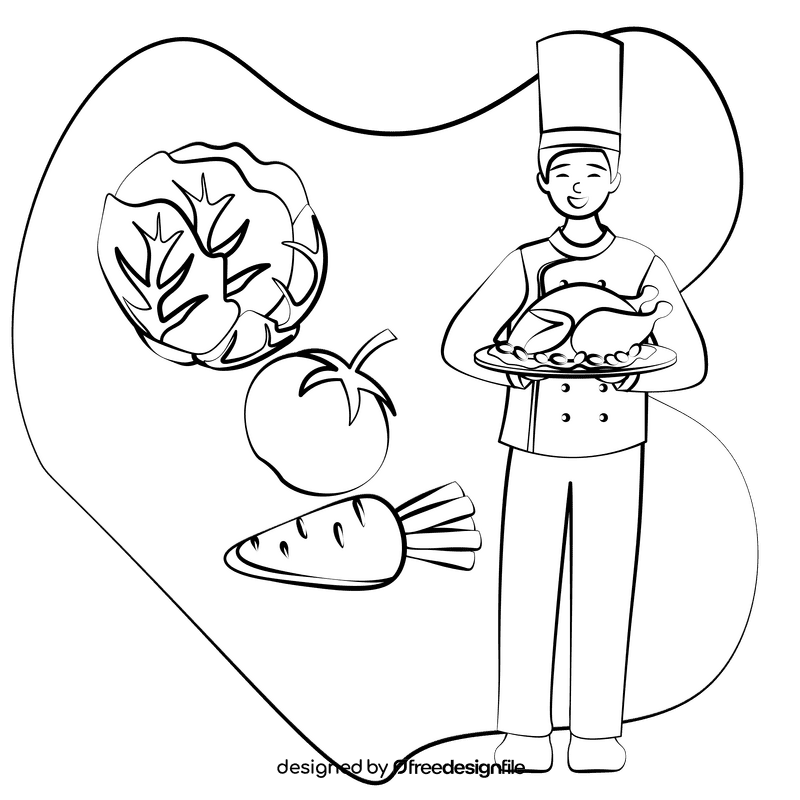 Hotel chef black and white clipart