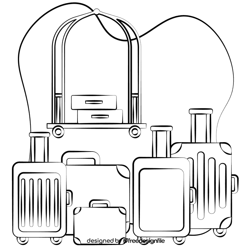 Suitcases black and white clipart