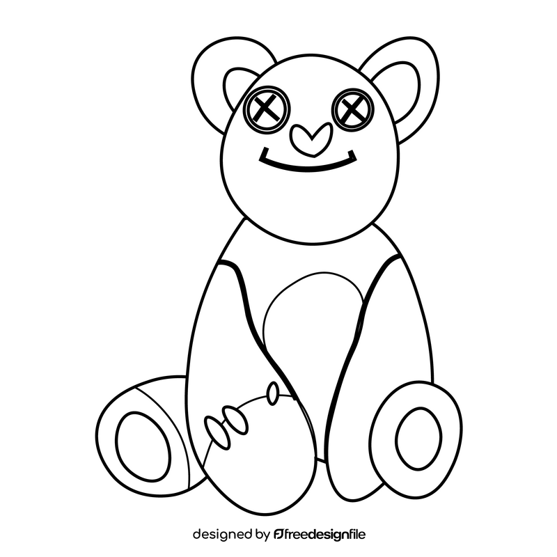 Cute bear toy black and white clipart