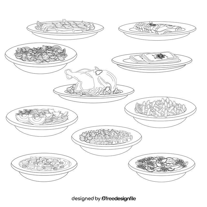 Healthy meals set black and white vector