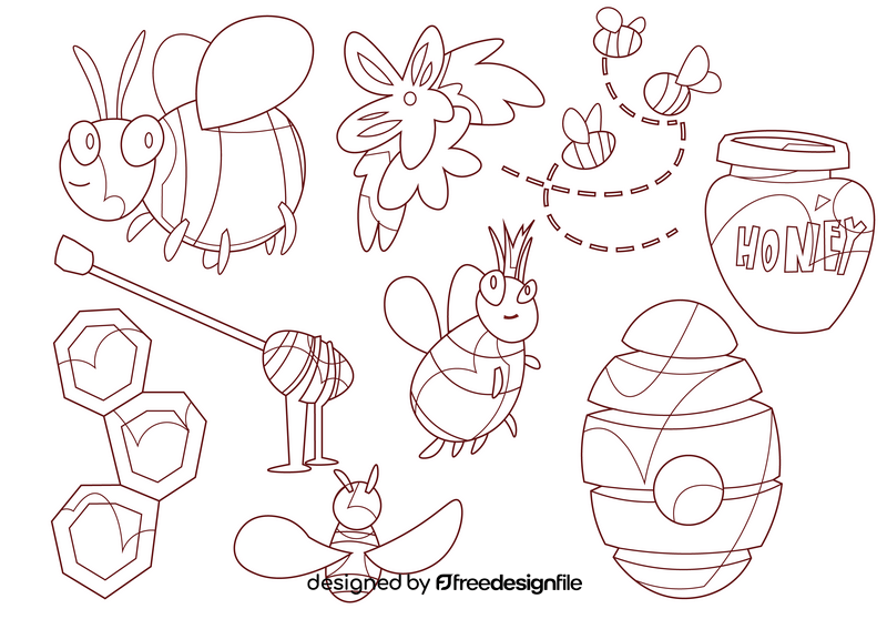 Bee cartoon set black and white vector