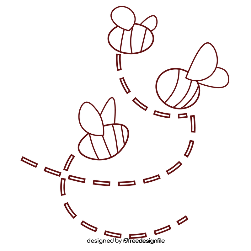 Little bees black and white clipart