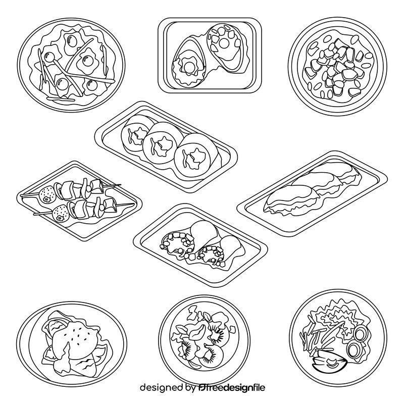 Healthy food meals black and white vector