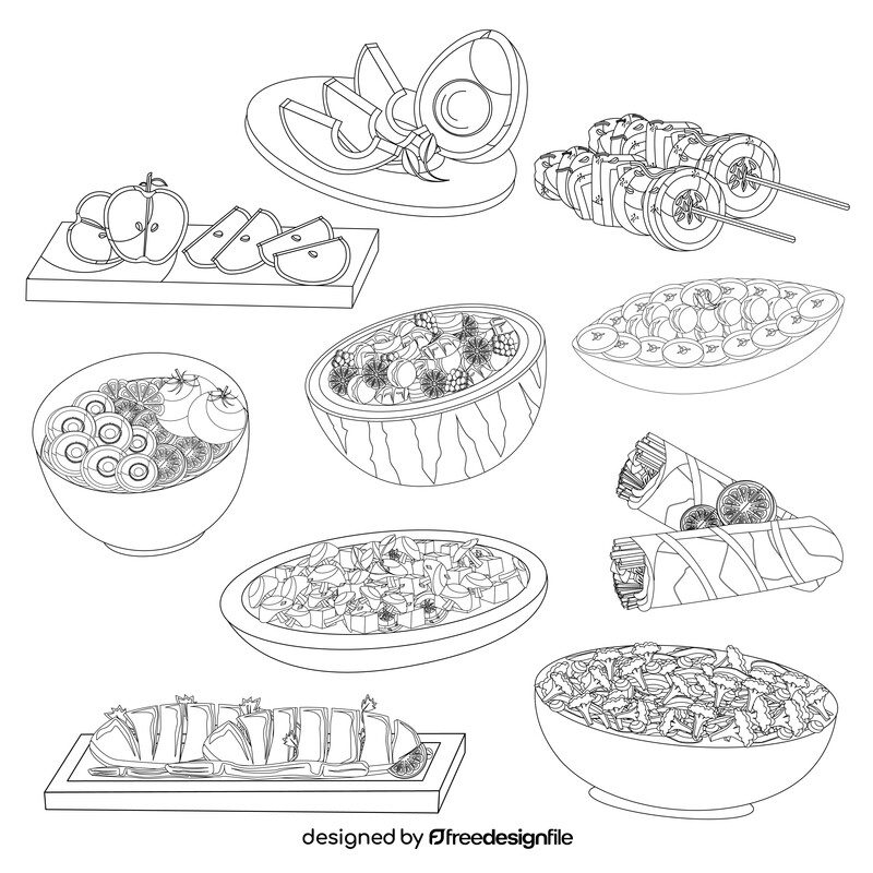 Vegetarian food set black and white vector