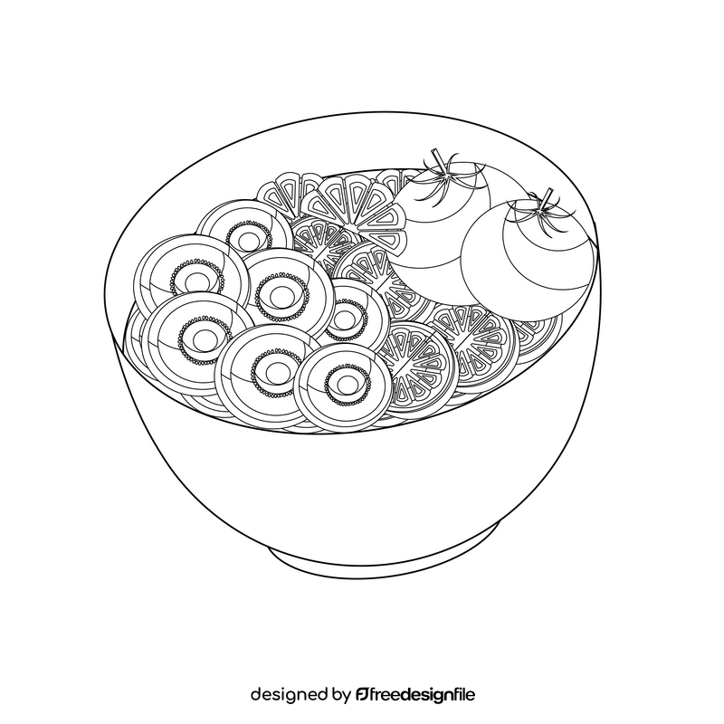 Vegetarian Food Tomato kiwi salad black and white clipart