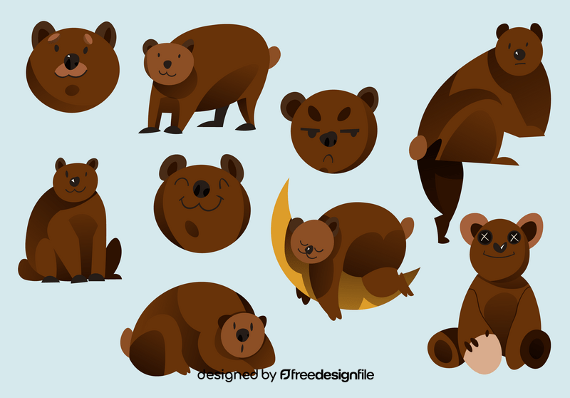 Bear cartoon set vector