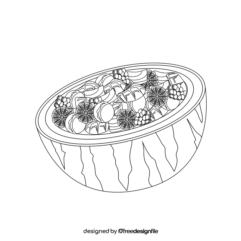 Vegetarian Food Carved watermelon bowl black and white clipart