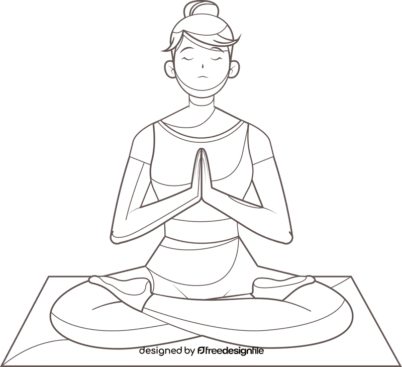 Woman doing yoga meditation black and white clipart
