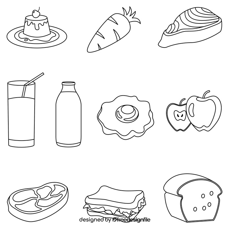 Healthy diet food set black and white vector