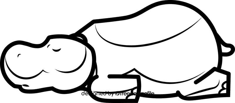 Sleeping hippo black and white clipart
