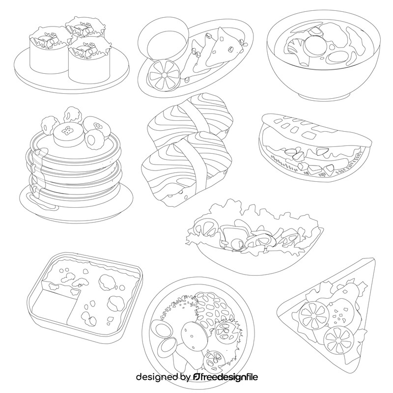 Healthy food meals set black and white vector