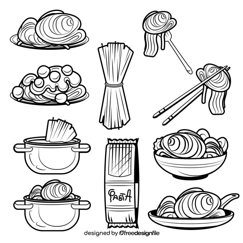 Spaghetti meal set black and white vector