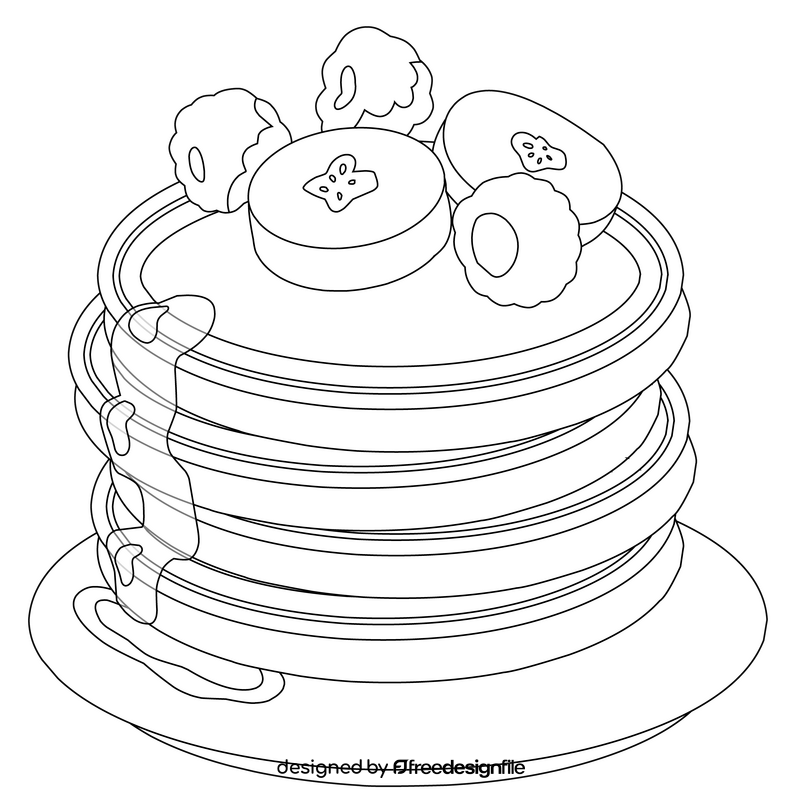 Pancake, banana, raspberry black and white clipart
