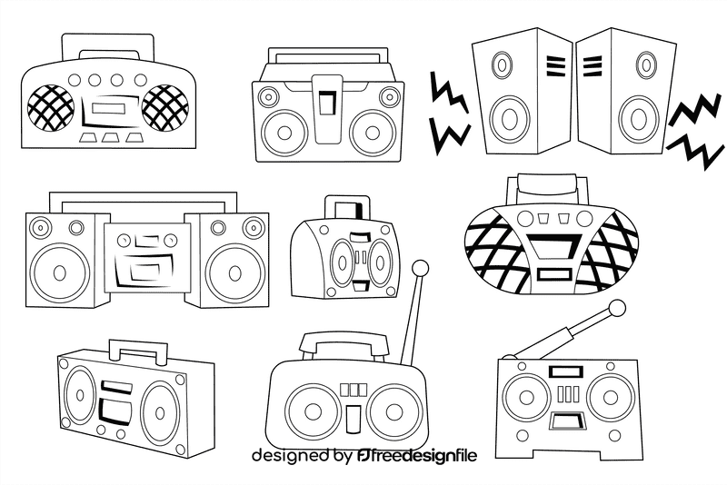 Boombox black and white vector