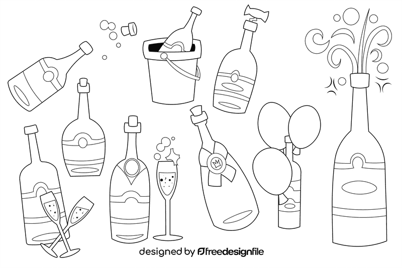 Champagne Bottle black and white vector
