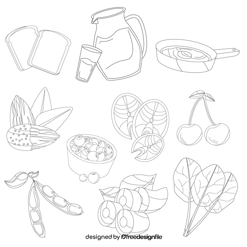 Healthy fitness food set black and white vector