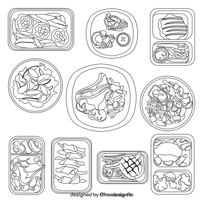 Keto diet meals set black and white vector