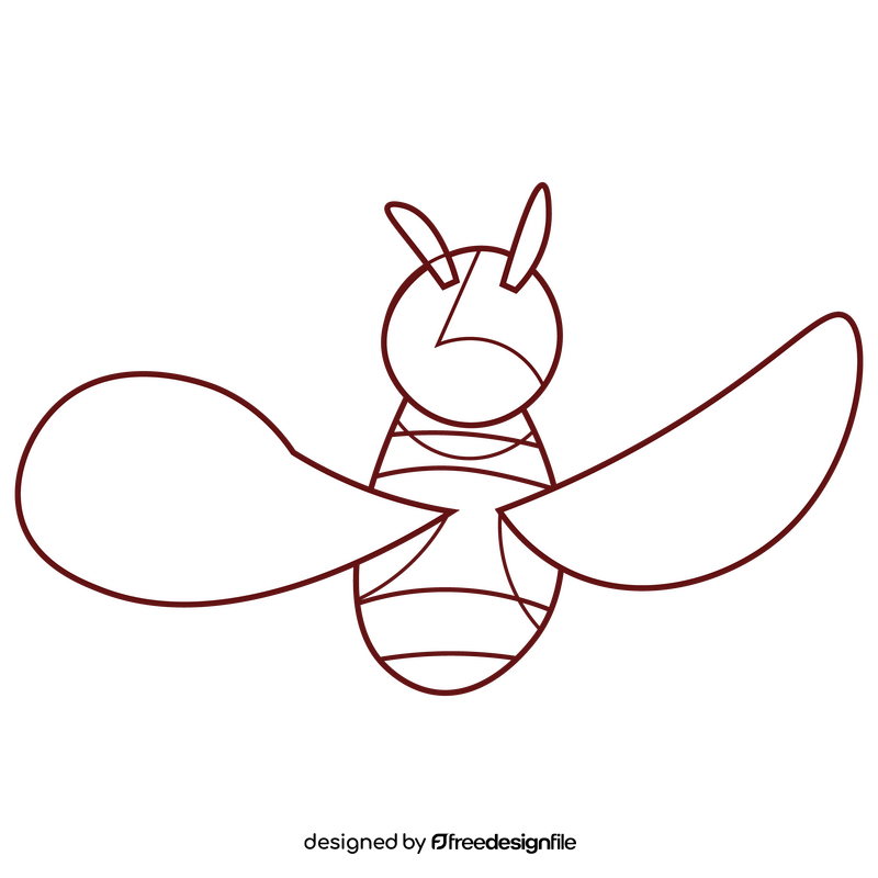 Small bee cartoon black and white clipart