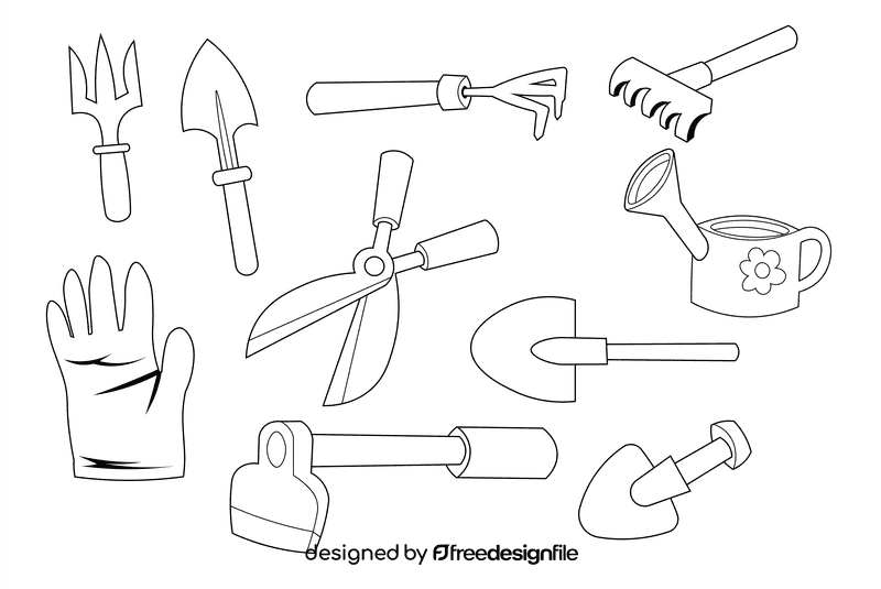 Gardening Tools black and white vector