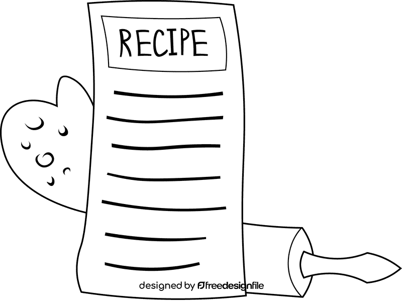 Recipe Card Rolling Pin black and white clipart