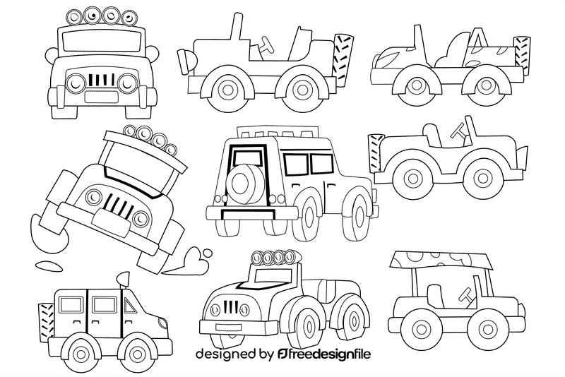 Safari Jeep black and white vector