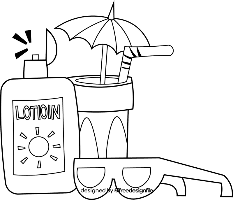 Sunscreen Beach Set black and white clipart