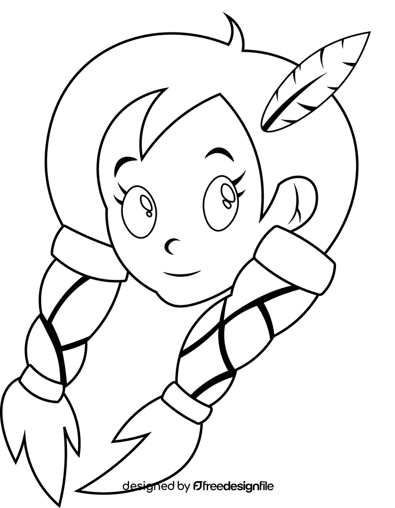 Pocahontas Head Tails black and white clipart