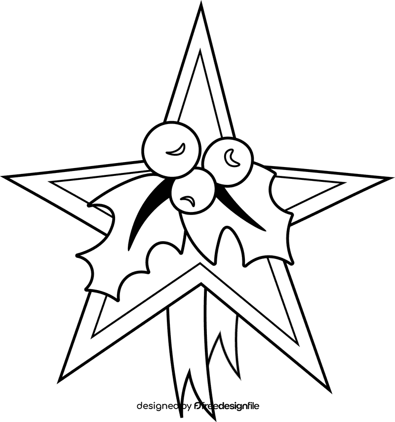Christmas Star Mistletoe black and white clipart