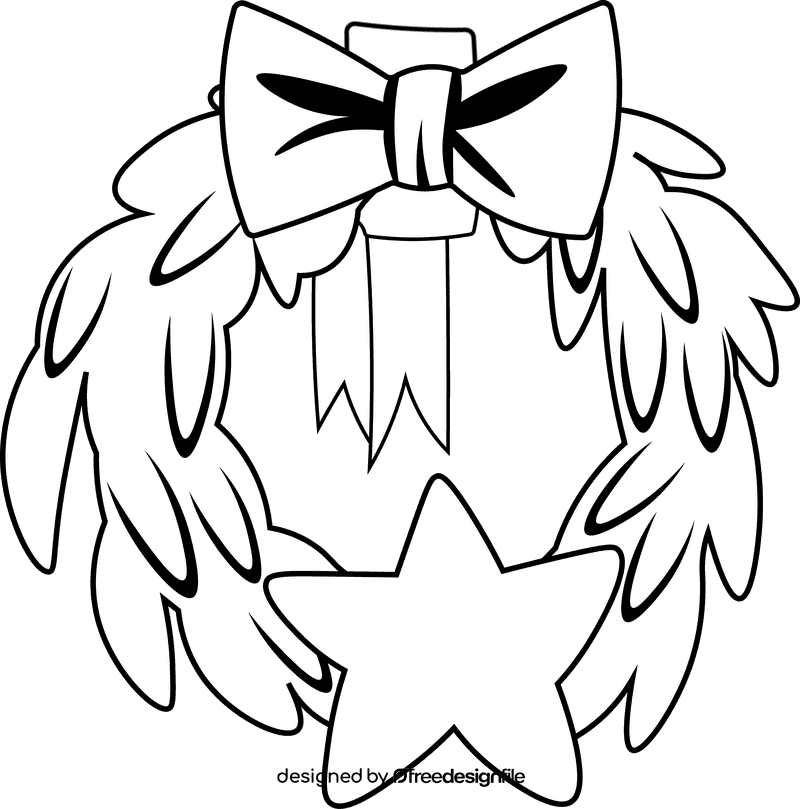 Christmas Star Wreath black and white clipart