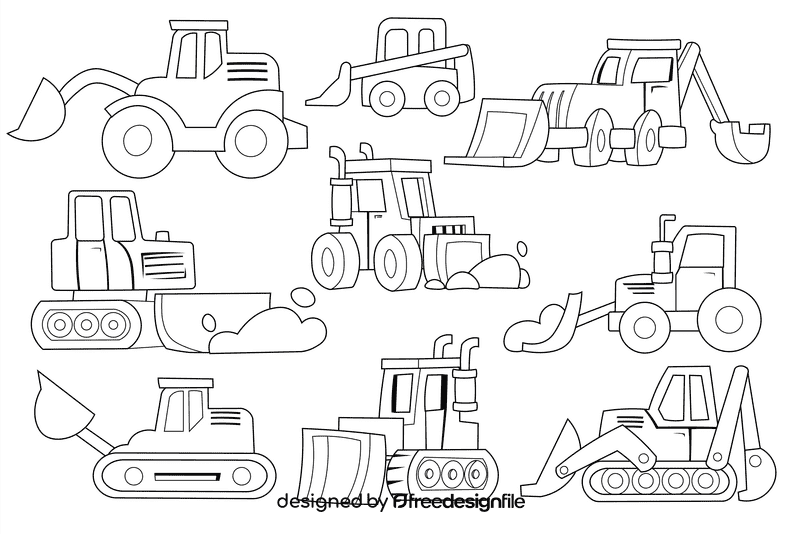Bulldozer black and white vector