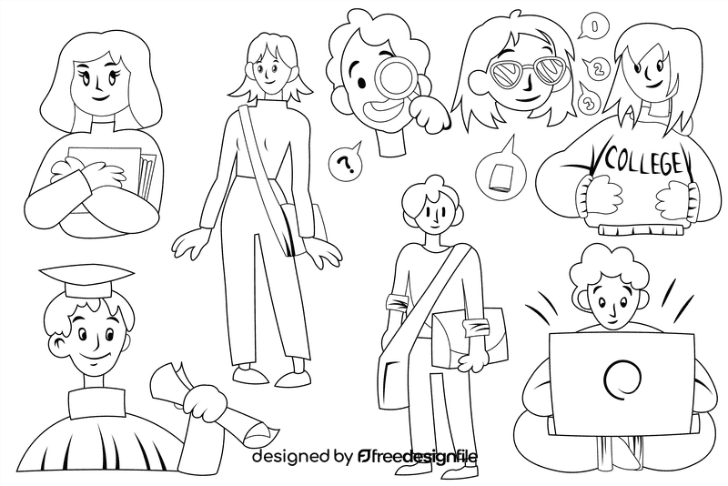 College Student black and white vector