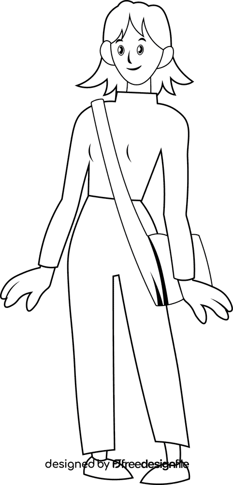 College Student with Bag black and white clipart