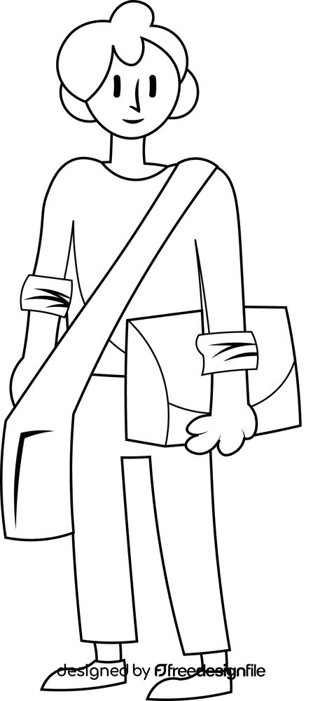 College Student with Bag black and white clipart