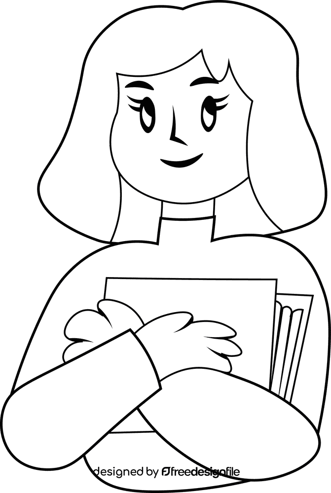 College Student with Book black and white clipart
