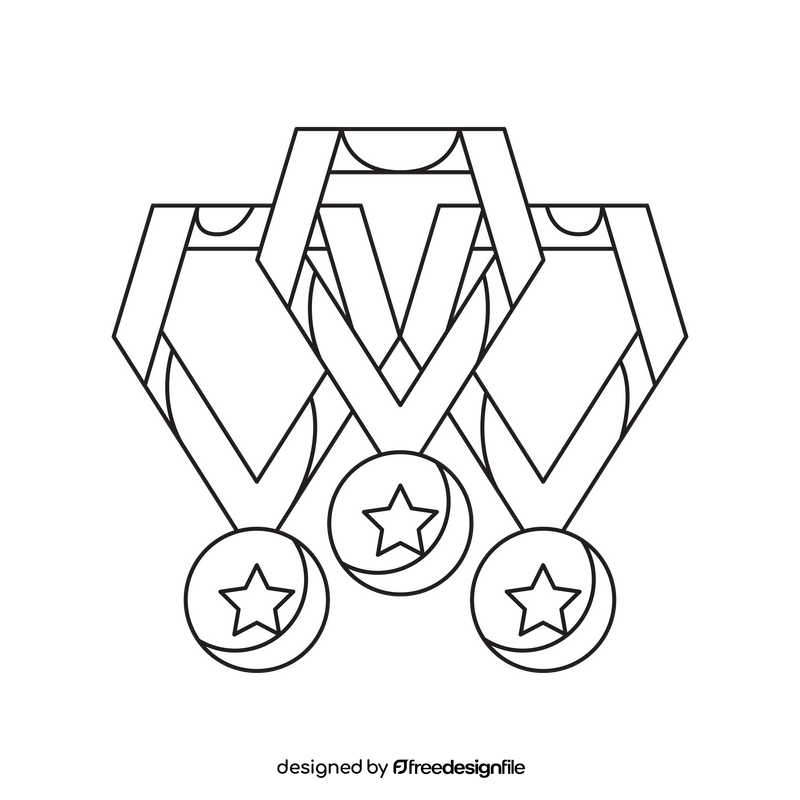 Gold, Silver, and Bronze medals drawing black and white clipart