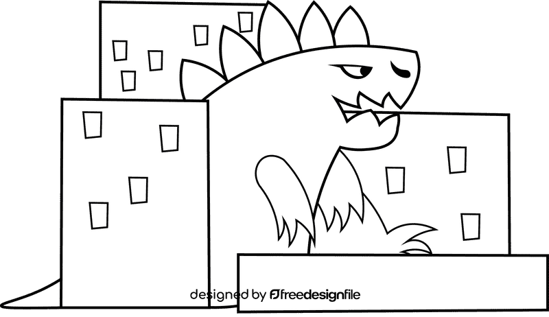 Godzilla Buildings black and white clipart