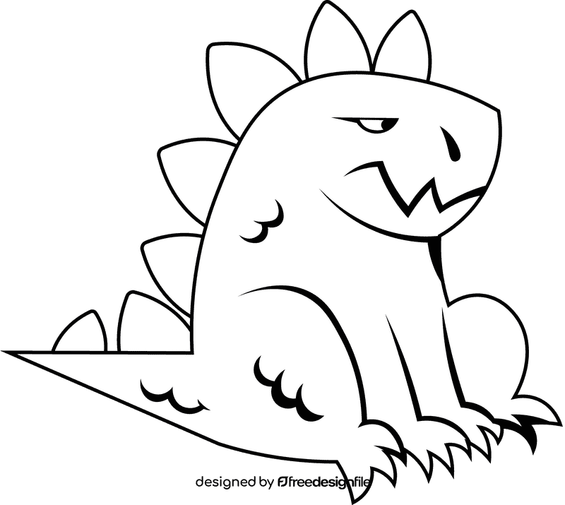 Godzilla Sitting black and white clipart