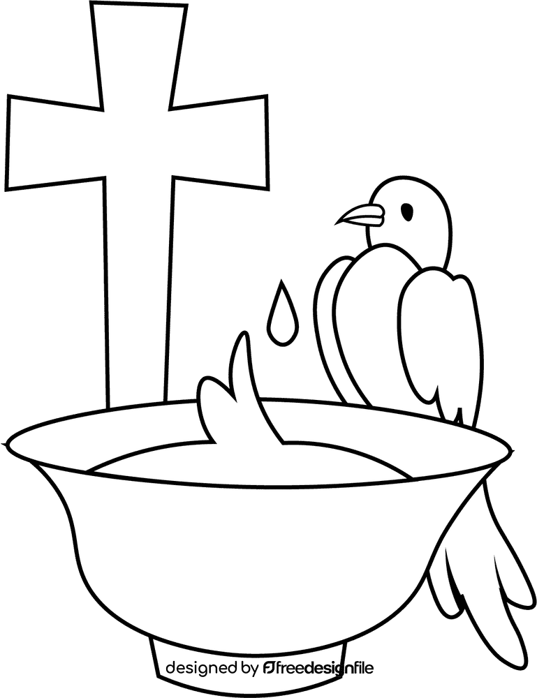 Baptism Bowl Pigeon black and white clipart