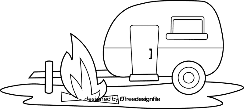 Camper Bonfire black and white clipart