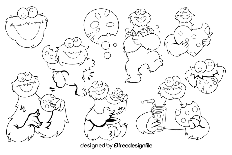 Cookie Monster black and white vector