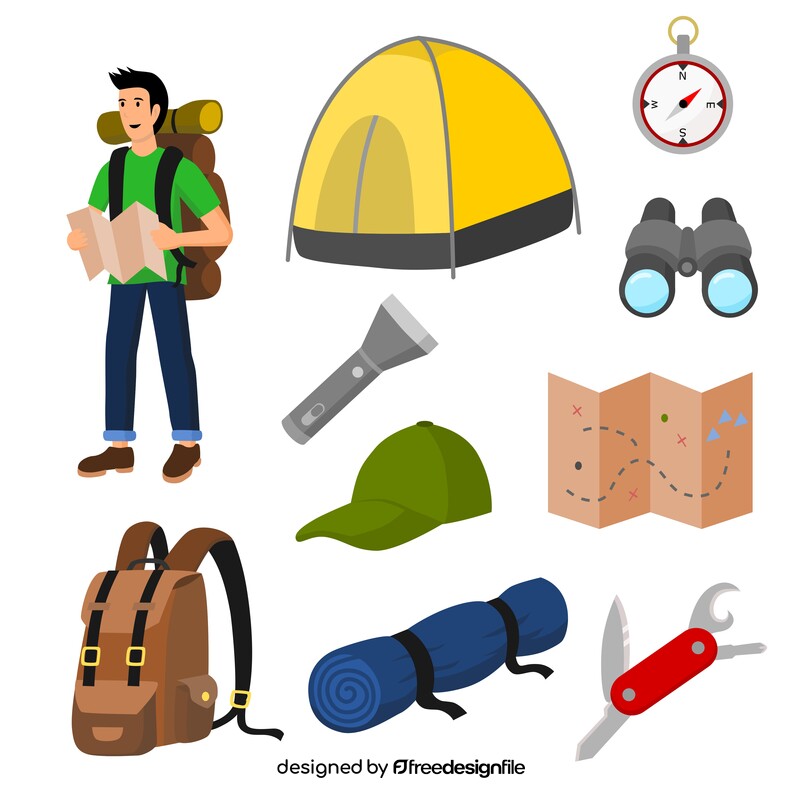 Backpacking and hiking set vector