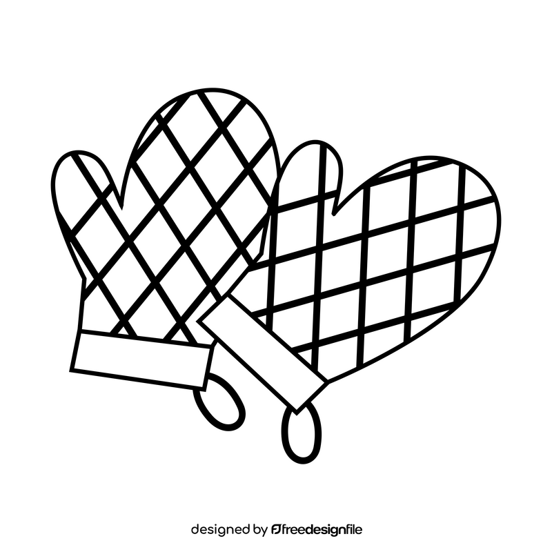 Oven mitts drawing black and white clipart