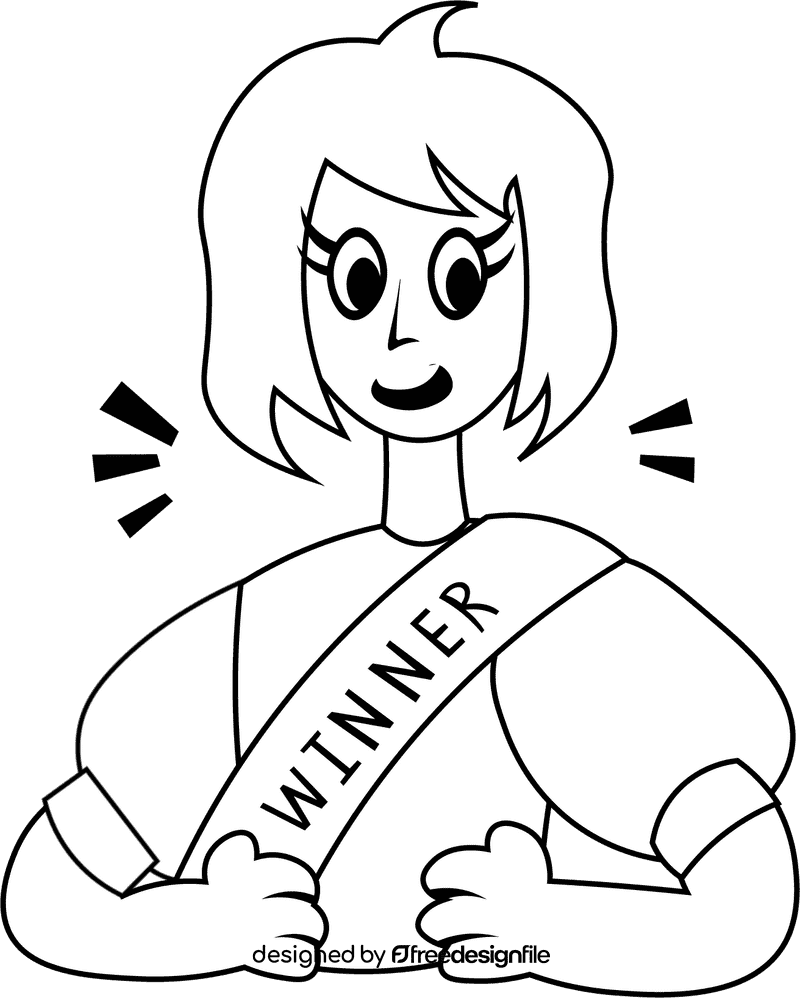 Winner Girl black and white clipart