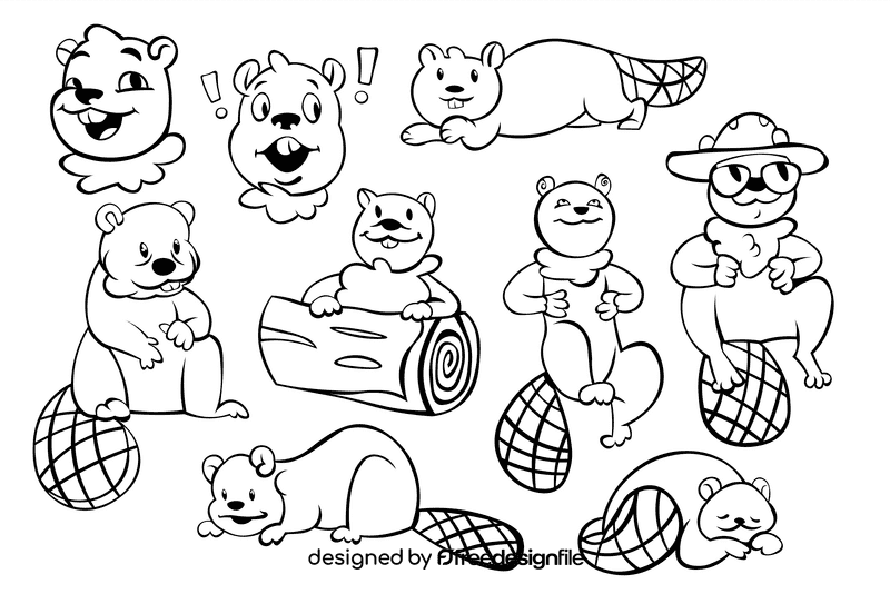 Cute Beaver black and white vector